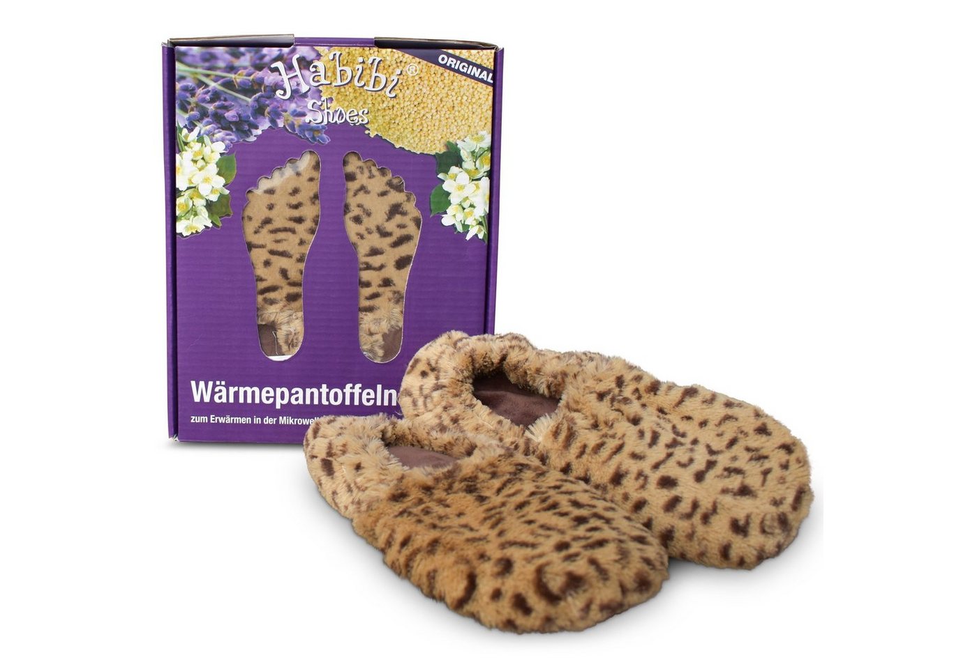 Habibi Plush Habibi Wärmeschuhe Leo Gr L (EU 41-45) für Mikrowelle/Ofen Hüttenschuhe (1 Paar Wärme-Hausschuhe, 1 Paar Wärmeschuhe)
